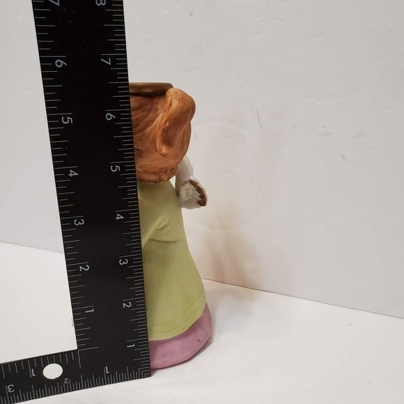 Lefton Angel Figurine, Vintage Bisque Porcelain, Green Pink with Halo, Toes - Picture 7 of 7